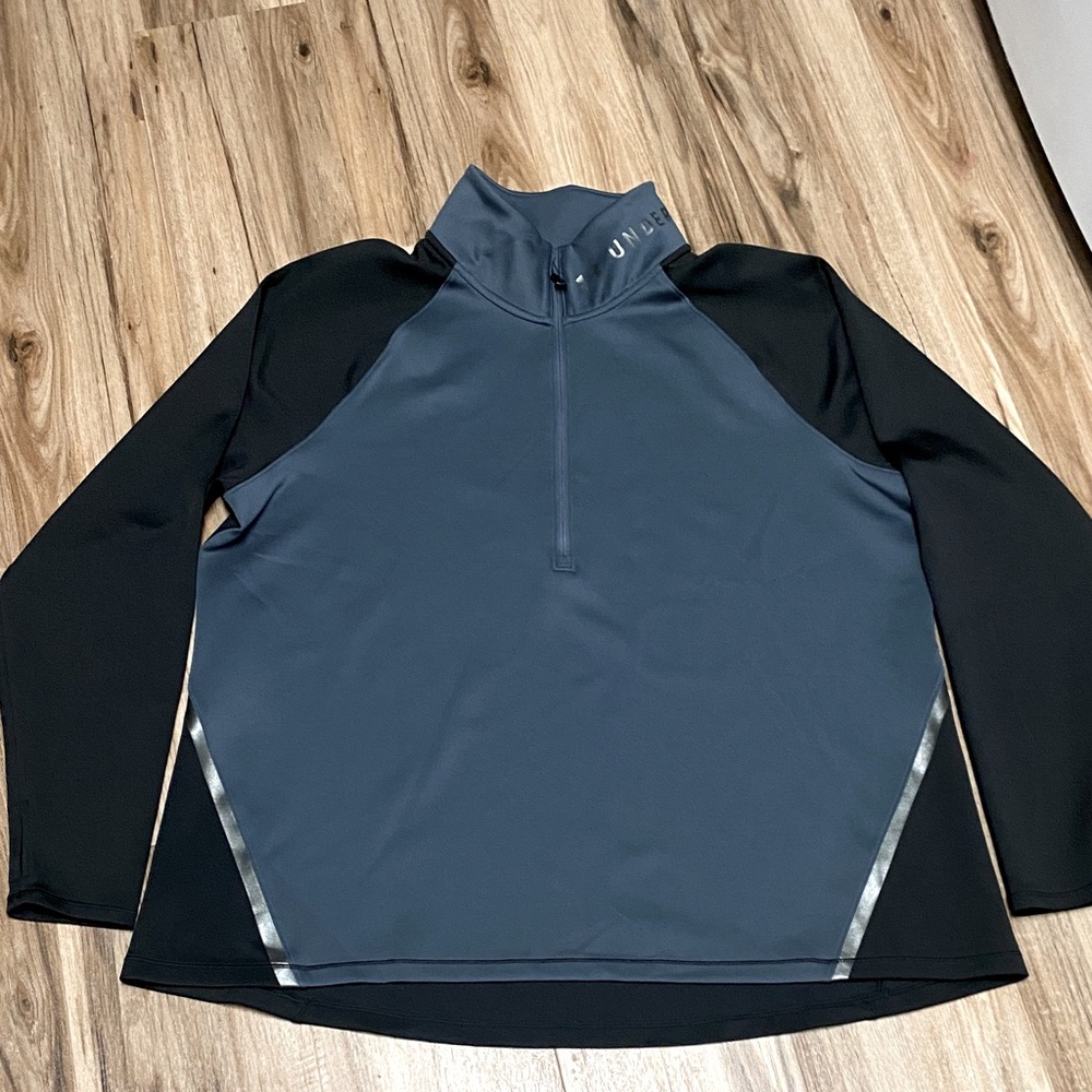 UNDER ARMOUR Womens 1/2 Zip ColdGear Two Tone Sweatshirt Pullover Blk/Gray Sz 2X
